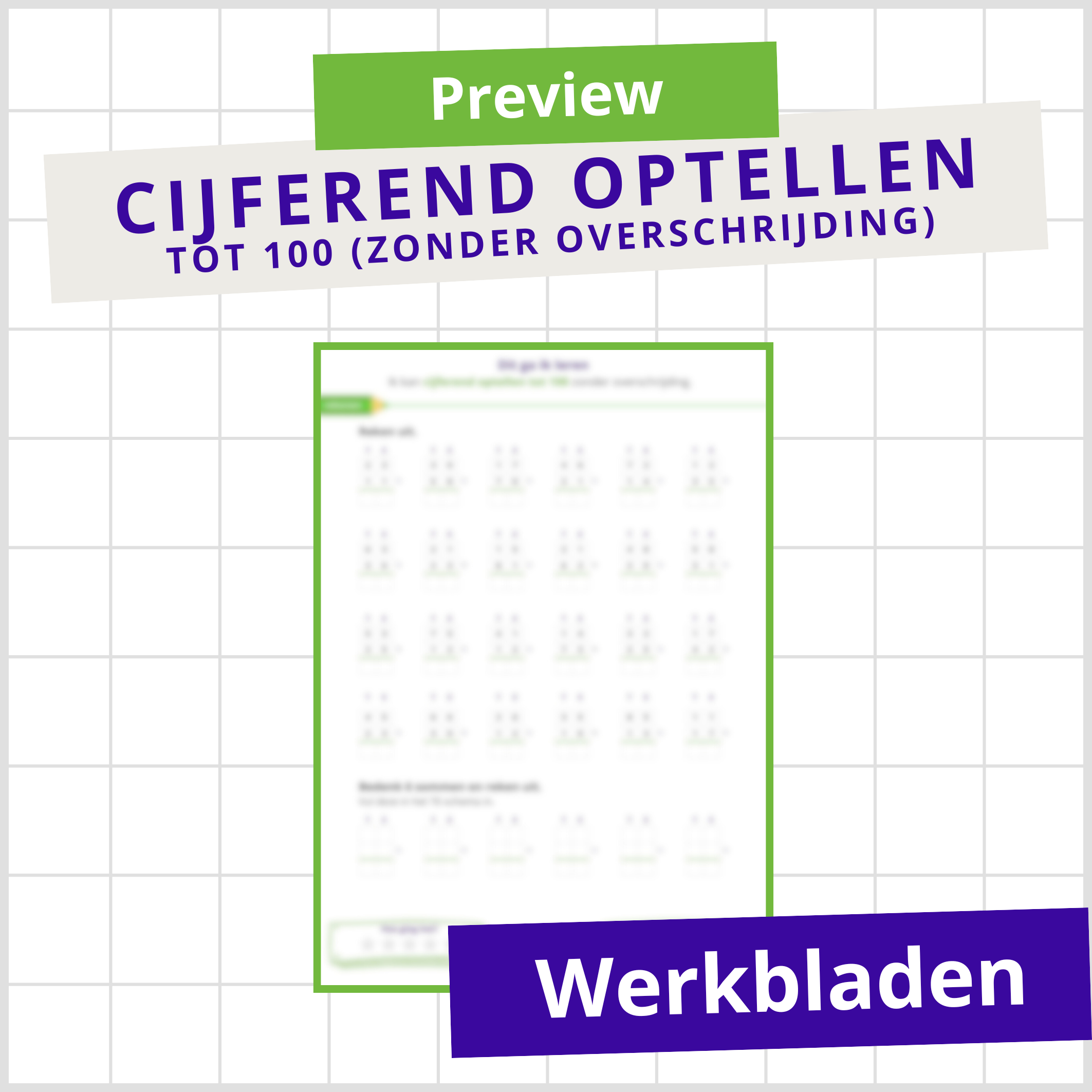 Werkblad cijferend optellen tot 100 – zonder overschrijding